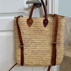 Woven Straw Backpack with Leather Straps